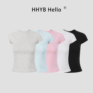 HHYB别来无恙 圆领正肩短袖t女2025新款修身显瘦内搭上衣250332