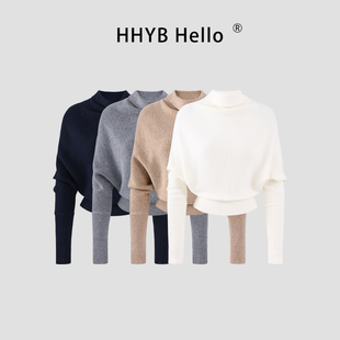 松弛堆堆领上衣新款 法式 收腰毛衣女M1621 白色蝙蝠袖 HHYB别来无恙