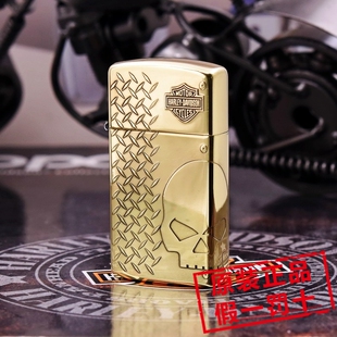 原装正品ZIPPO防风打火机DIY纤巧女士纯铜窄机精雕HD哈雷骷髅踏板
