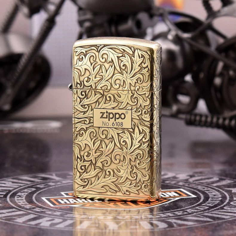 原装正品ZIPPO防风打火机DIY版纤巧女士纯铜窄机精雕细花唐草中标