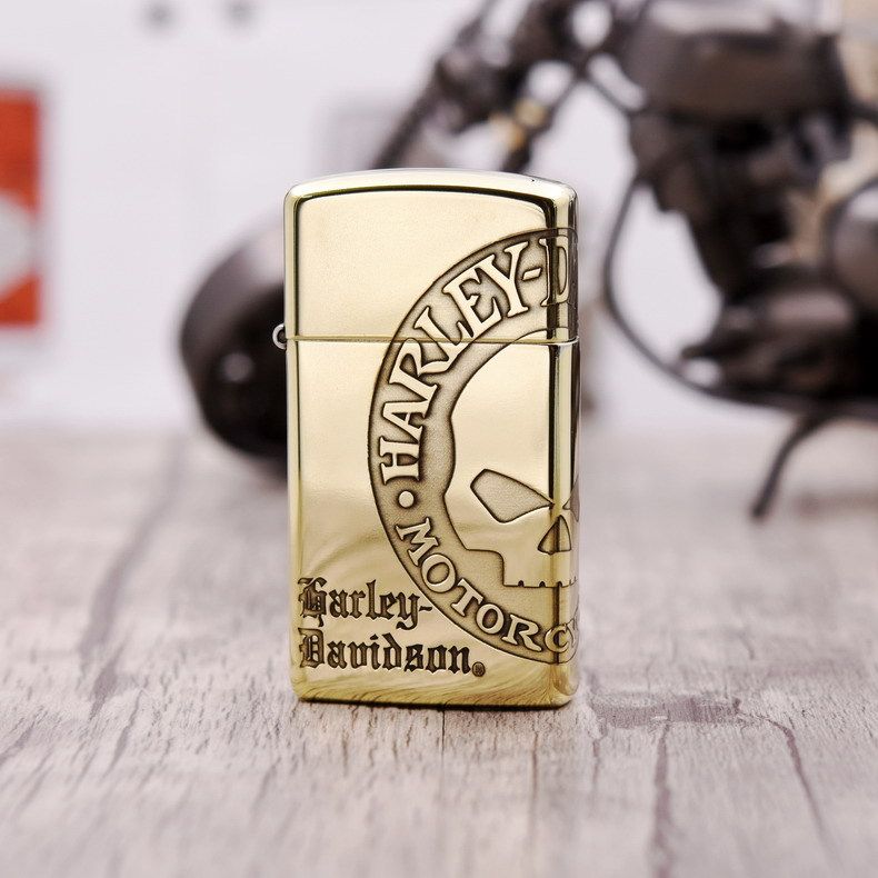 原装正品ZIPPO防风打火机DIY版纤巧女士纯铜窄机精雕哈雷死神骷髅