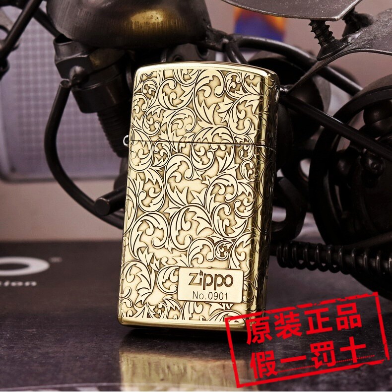 原装正品ZIPPO防风打火机DIY版纤巧女士纯铜窄机精雕唐草G8标志