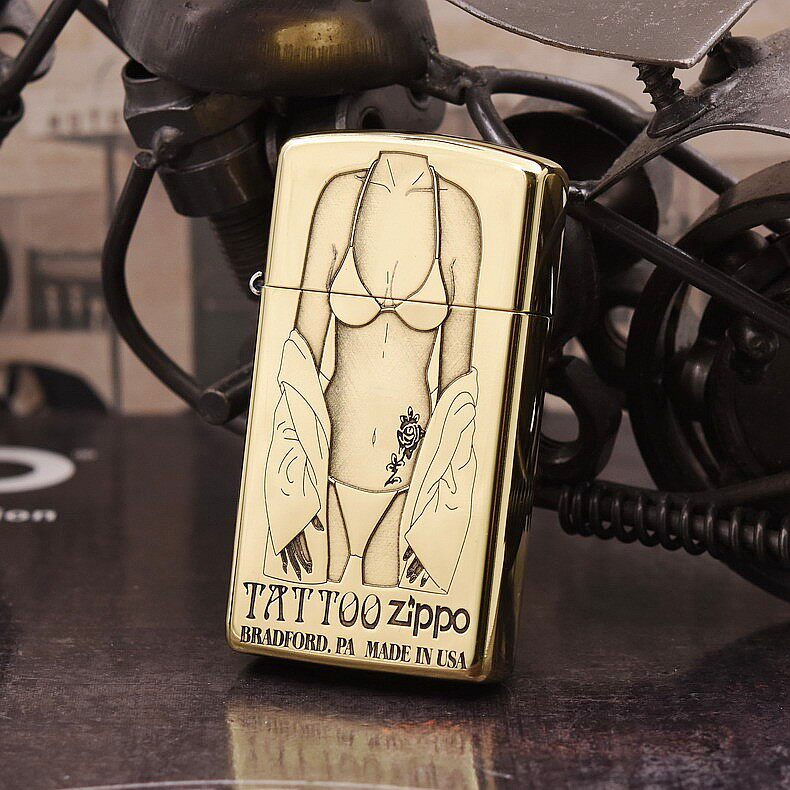 正品ZIPPO芝宝防风打火机DIY纯铜纤巧女士窄机纹身比基尼女郎美女