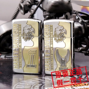 正品ZIPPO打火机1605镀铬纤巧女士窄机定制双色HD哈雷鹰1号标