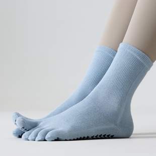 弹力五指瑜伽袜子女专业防滑普拉提袜中筒夏季 运动健身吸汗分趾袜