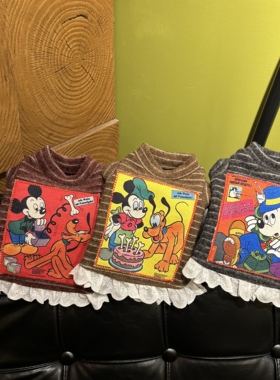 TennyAnny原创宠物衣服复古条纹米奇惊喜满格黑色印花卡通