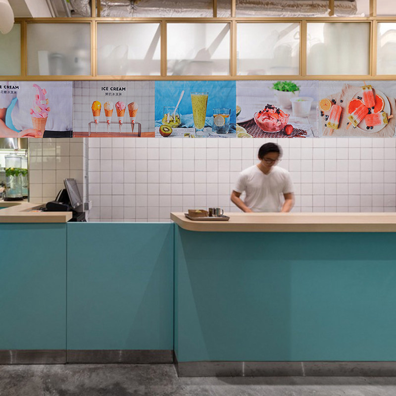 冷饮厅奶茶店商用布艺门帘定制logo厨房隔断门头布帘遮挂帘定做图