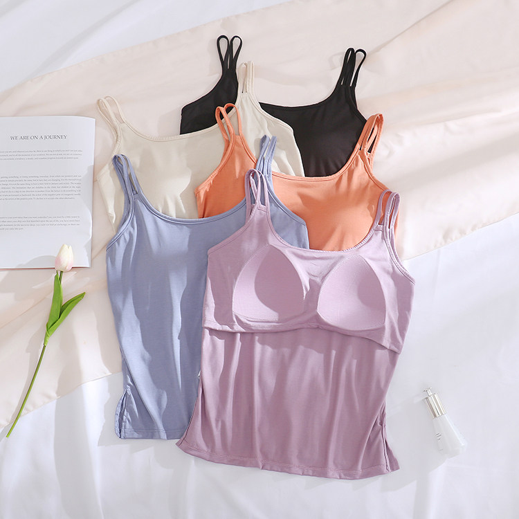 醋酸丝柔棉椰油美肤带胸垫吊带背心打底罩杯一体宽松薄款家居服