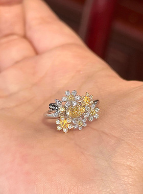 黄钻小繁花戒指轻奢开口食指戒