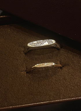 两色花纹刻雕戒指秋冬复古轻奢