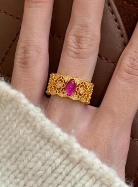 法式复古金色红宝石戒指