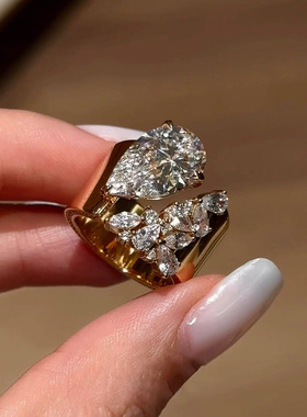 格调小红书爆款个性老钱双头闪钻开口戒指女款轻奢高级感爆闪戒指