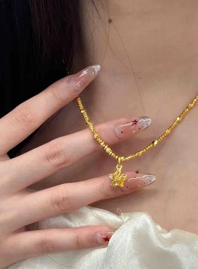格调小红书爆款爆闪碎冰冰星星项链古法碎金串珠五角星锁骨链金色