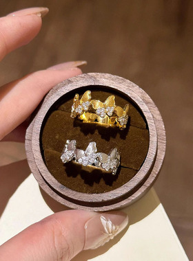 小红书爆款手工拉丝金蝴蝶戒指