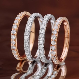 18k金天然钻石戒指女排戒排钻尾戒白金小条戒叠戴满钻钻戒玫瑰金