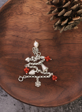 925纯银手链圣诞节铃
