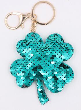 新品包邮绿色四叶草亮片包包挂件幸运草反光汽车钱包钥匙扣小礼品