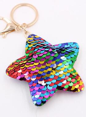 圣诞节五角星亮片钥匙扣挂件鱼鳞反光星星女士包包挂件赠品小礼品