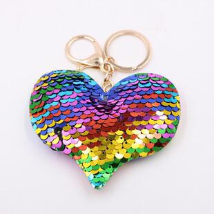 热销双面亮片爱心钥匙扣挂件 反光书包心形包包挂件钱包钥匙扣