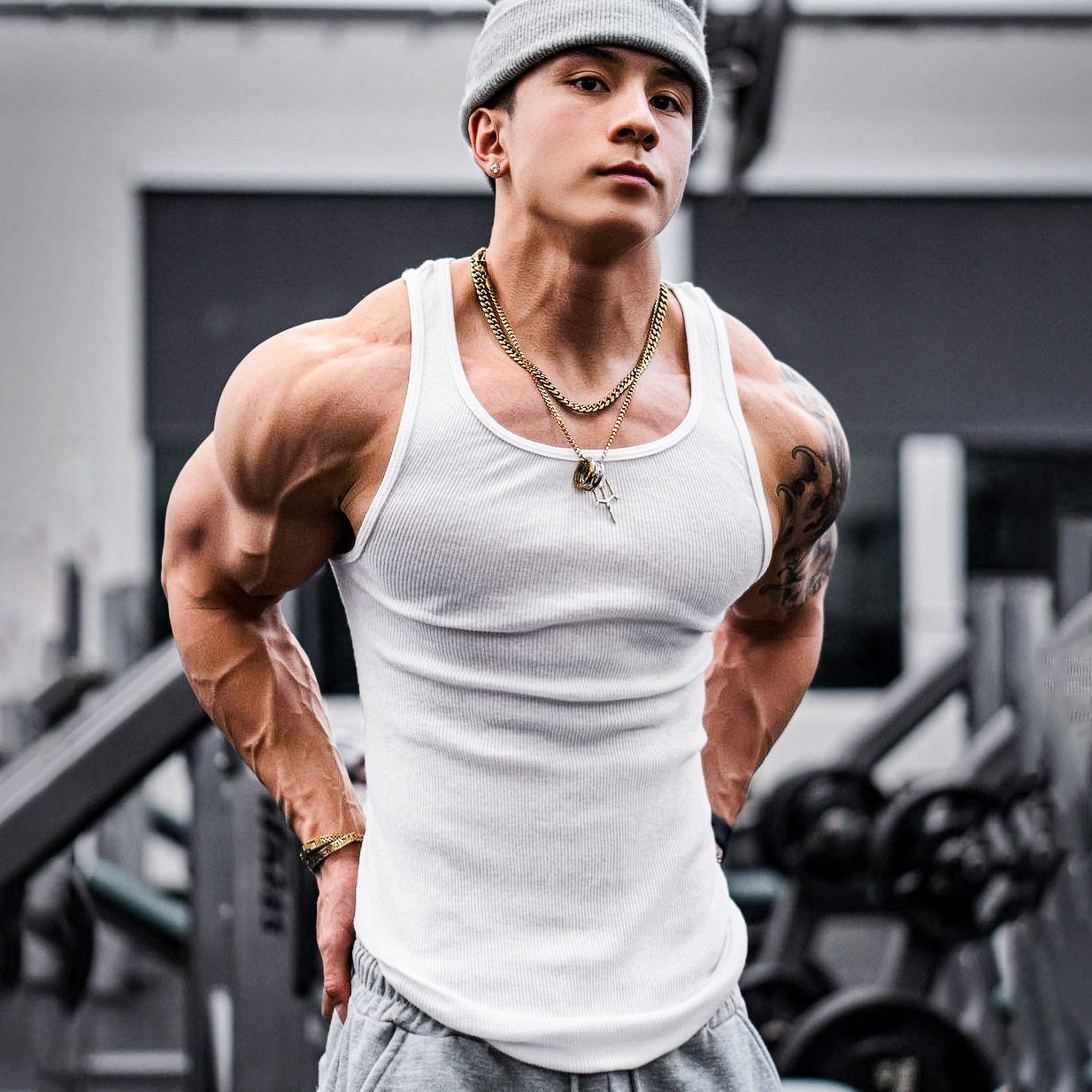 FITNESS VEST MENS SPORTS SLIM SLEEVELESS T-SHIRT QUICK-DRYING BREATHABLE AMERICAN TRENDY BRAND TOP BASKETBALL STRETCH TIGHTS