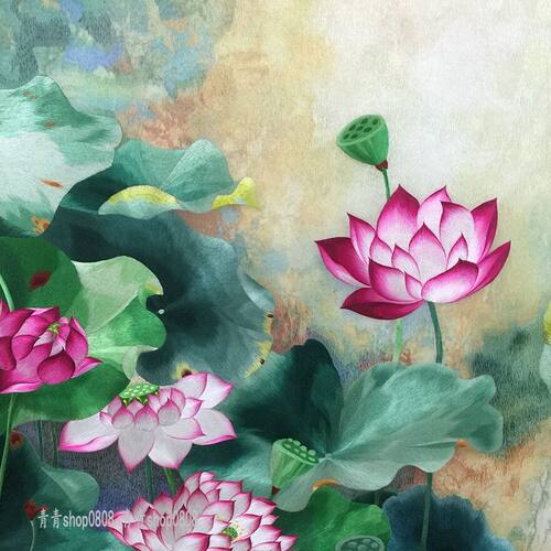 印花十字绣客厅餐厅荷塘荷花多选