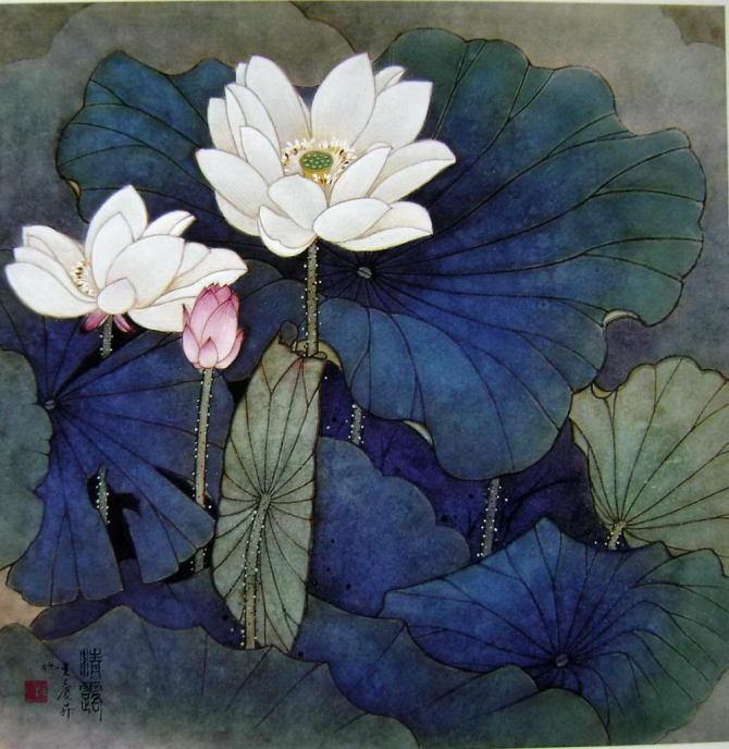 新款印花 法国正品dmc十字绣 客厅餐厅花草系列 工笔画 青莲