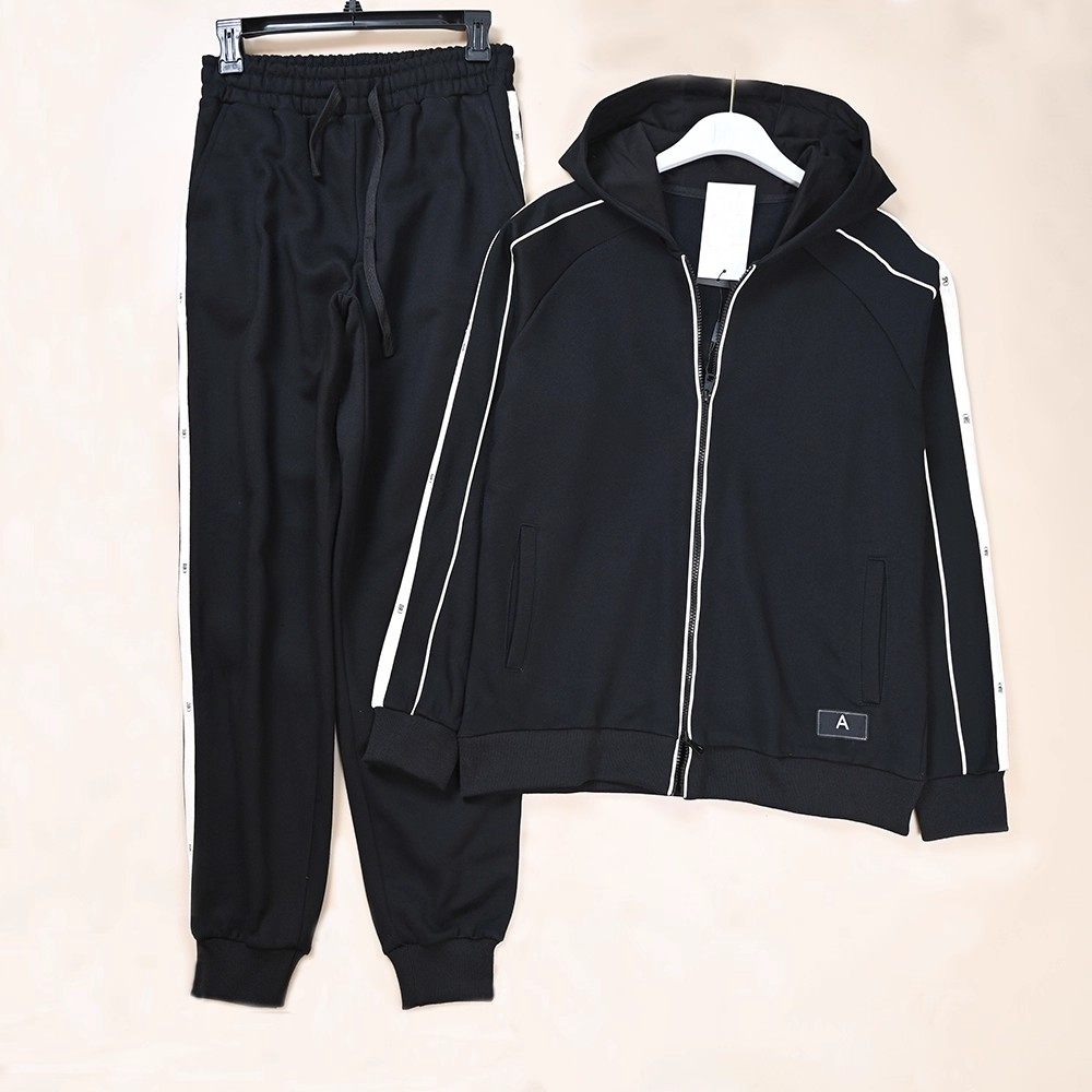 女士运动休闲撞色条织带字母连帽开衫卫衣+卫裤套装