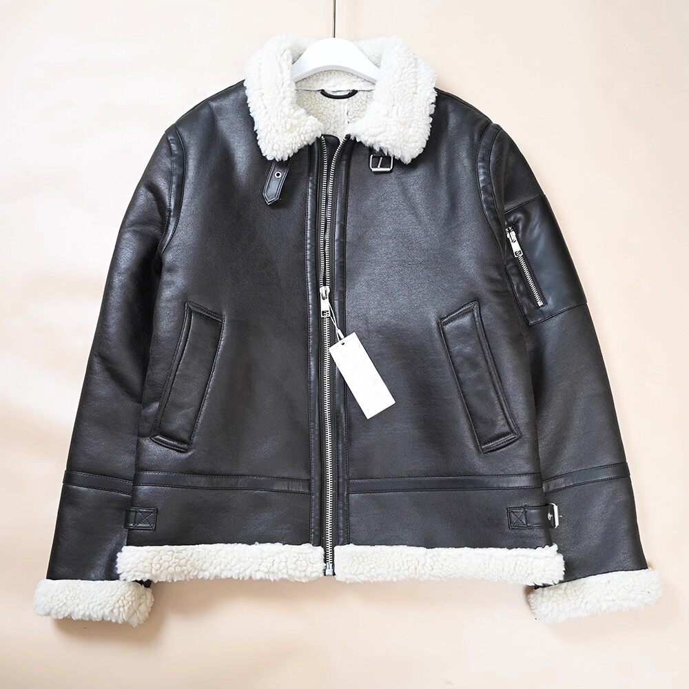 男士冬季加绒加厚皮毛一体保暖翻领夹克皮外套