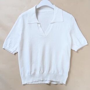 针织减龄 短袖 女士法式 剪刀v领显瘦百搭款