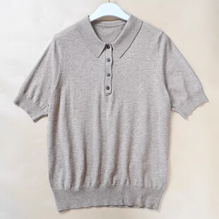 蓝色套头针织衫 女士标准版 polo衫 短袖 舒适百搭 型百搭款