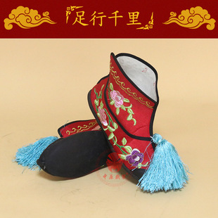 戏曲舞台演出普武旦刀马旦女彩快靴 戏剧战鞋绣花打靴战靴 女打鞋