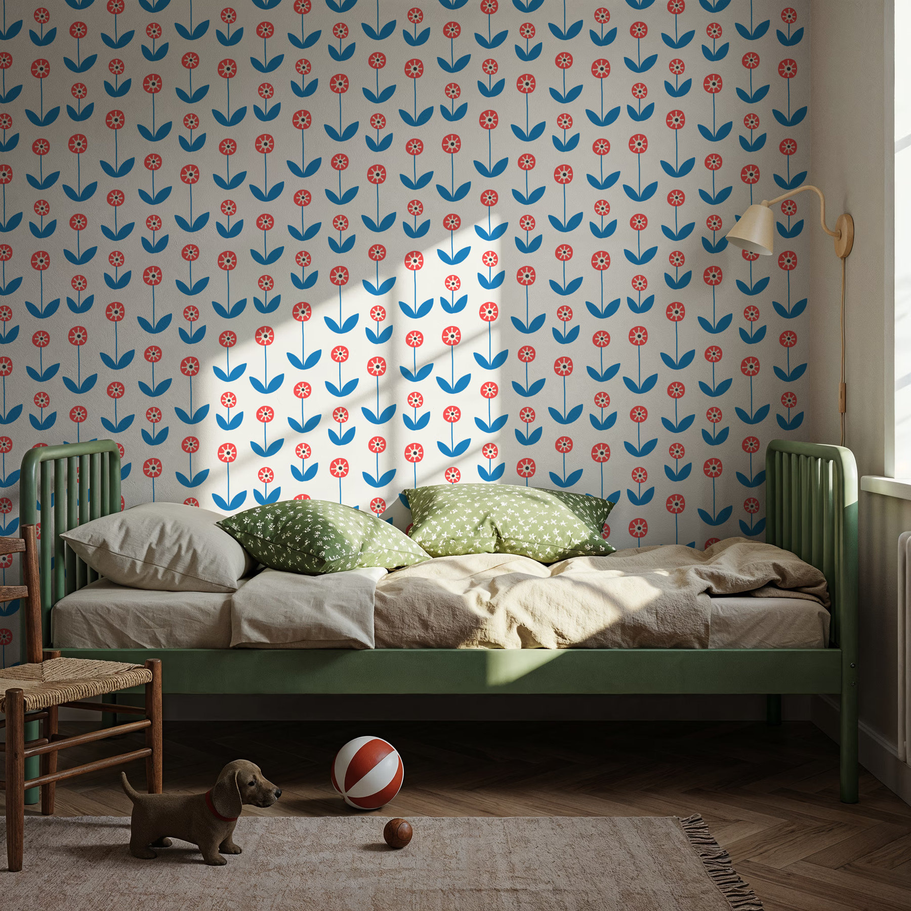 沃拉尔 ins 小花 卧室个性满铺花花壁纸 环保木纤维墙纸