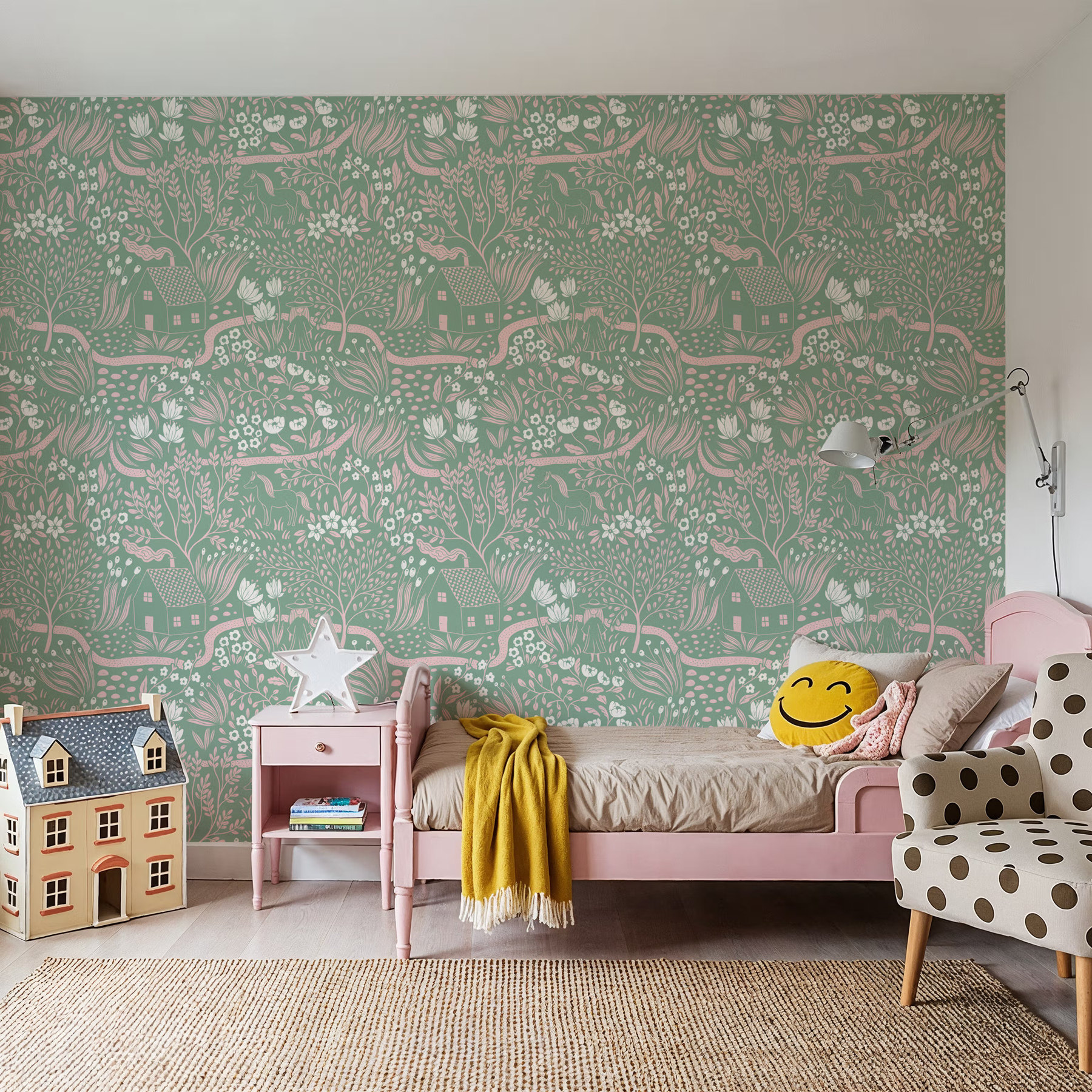 儿童房 童话风格 背景墙满铺环保木纤维壁纸  个性墙纸