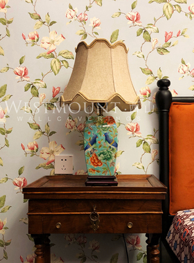 珠光灰色花spc美式田园百搭 纯纸墙纸卧室客厅背景墙玄关环保壁纸