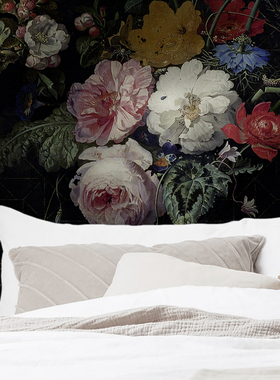 原装进口高端壁画  Amsterdam Flowers 绚丽玫瑰案 黑色定制墙画