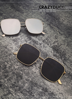 明星网红同款欧美大圆脸遮四方形金属太阳眼镜框男女复古墨镜平光