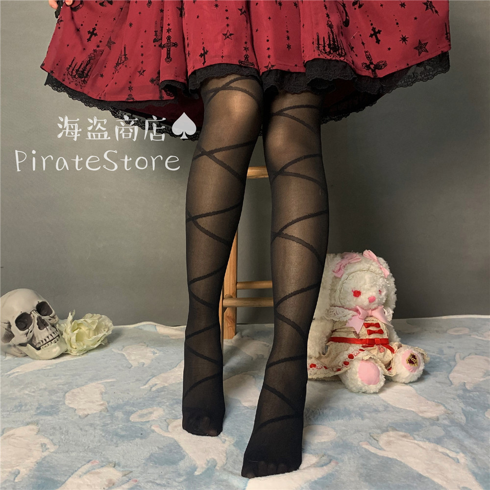 黑色交叉绑带 Lolita基础款连裤袜 百搭显腿细腿长蝴蝶结日系纯欲
