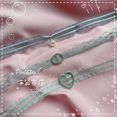 choker蕾丝少女森系蓝绿色项链