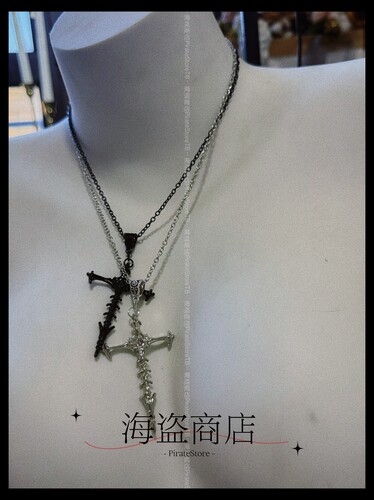 骸骨十字 暗黑哥特复古十字架项链Lolita朋克音乐节小众y2k亚文化