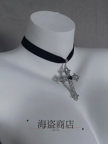 暗黑简约雕花十字架choker