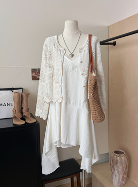 THENCE法式小香风文艺复古亮丝钩花开衫女2026春夏百搭针织空调衫