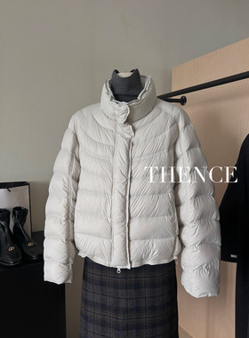 THENCE“可溯源放心绒”韩系简约90白鸭绒立领排骨羽绒服女面包服