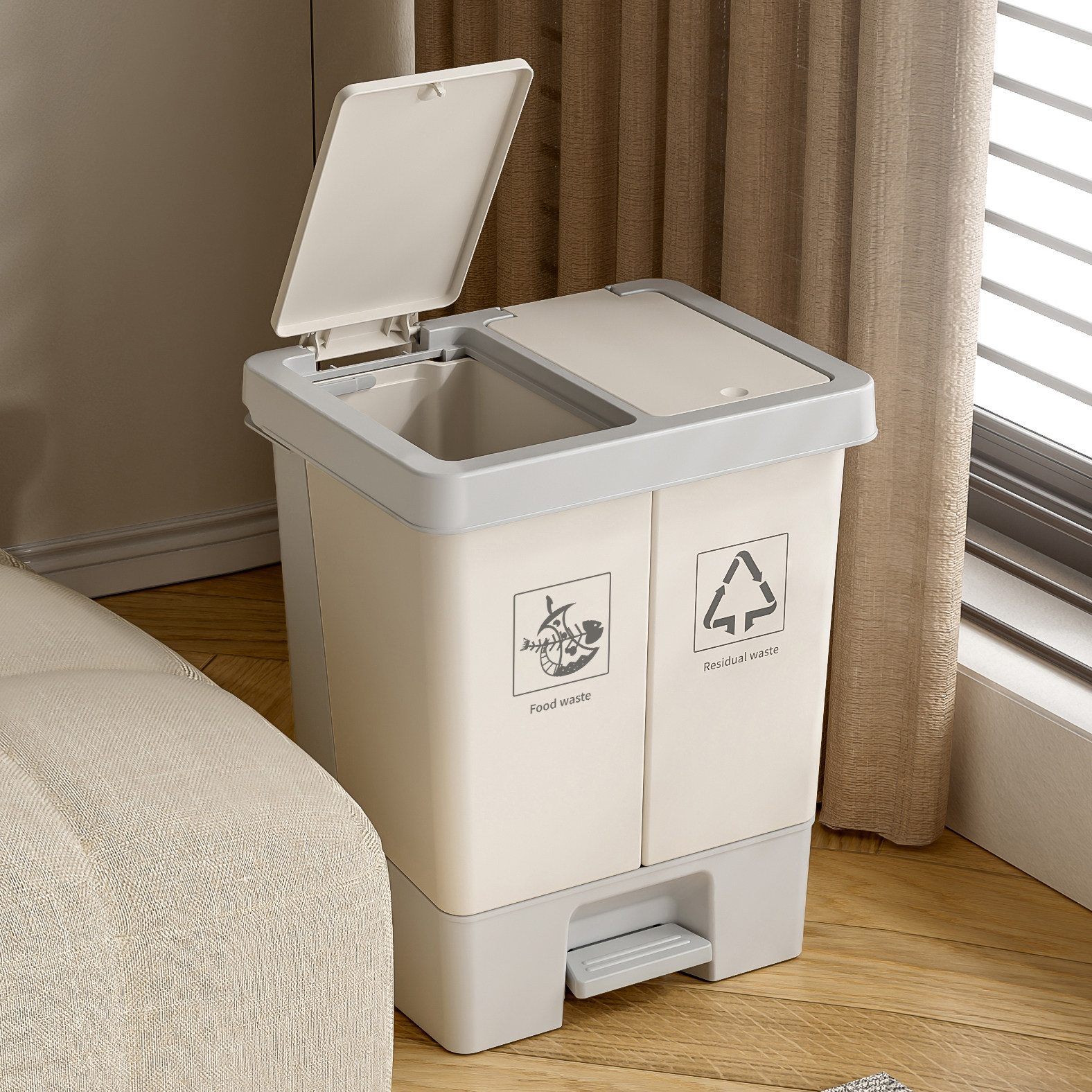 厨房垃圾桶分类干湿分离家用客厅大容量脚踏免弯腰专用带盖卫生桶