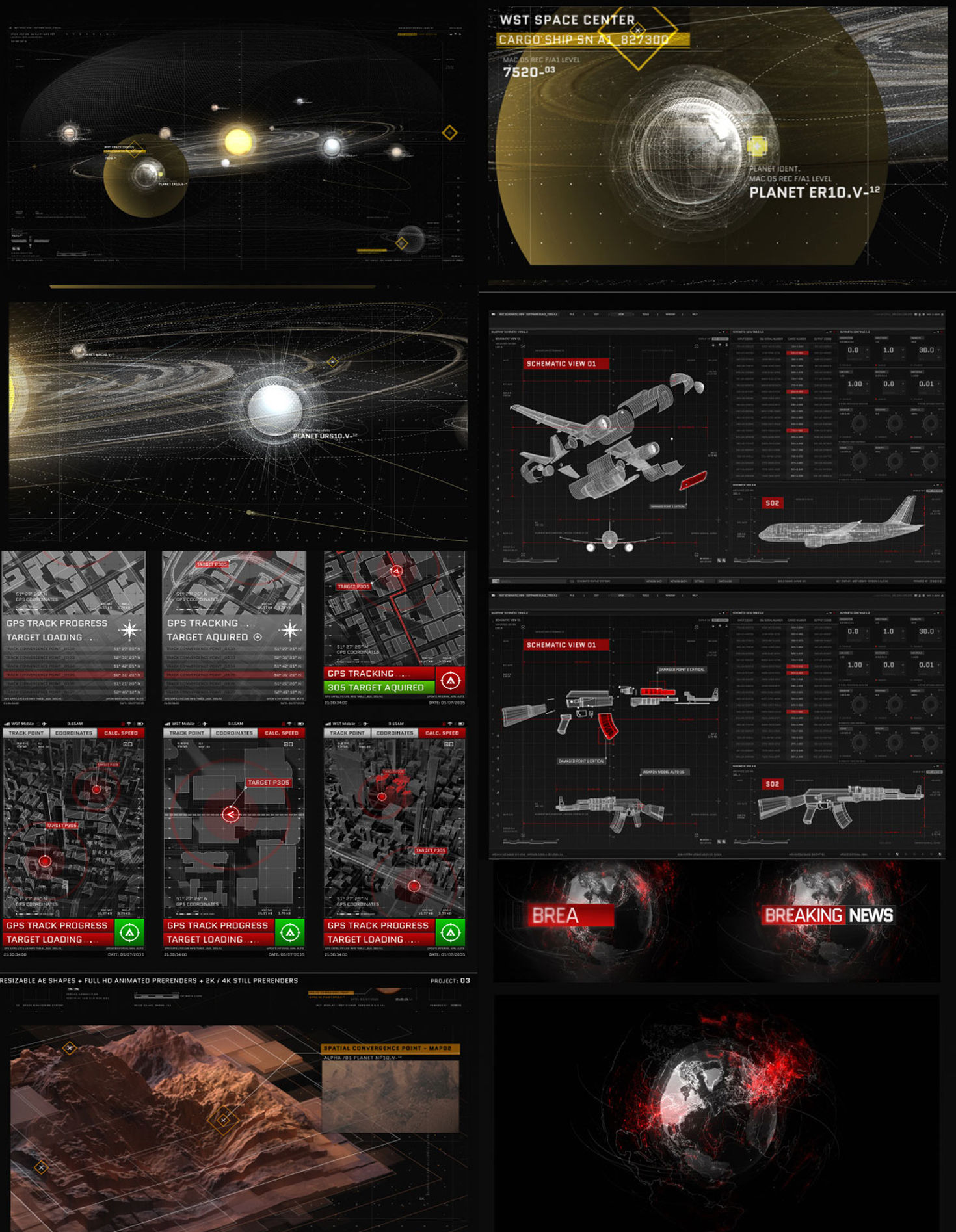 AE模板 1000+高科技HUD游戏电影医学武器地理星球UI动画元素