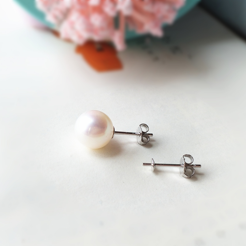 diy珍珠玉石镶嵌小耳钉