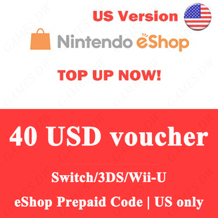 Nintendo eShop Card 40 USD Code 美服任天堂Switch充值点卡40刀
