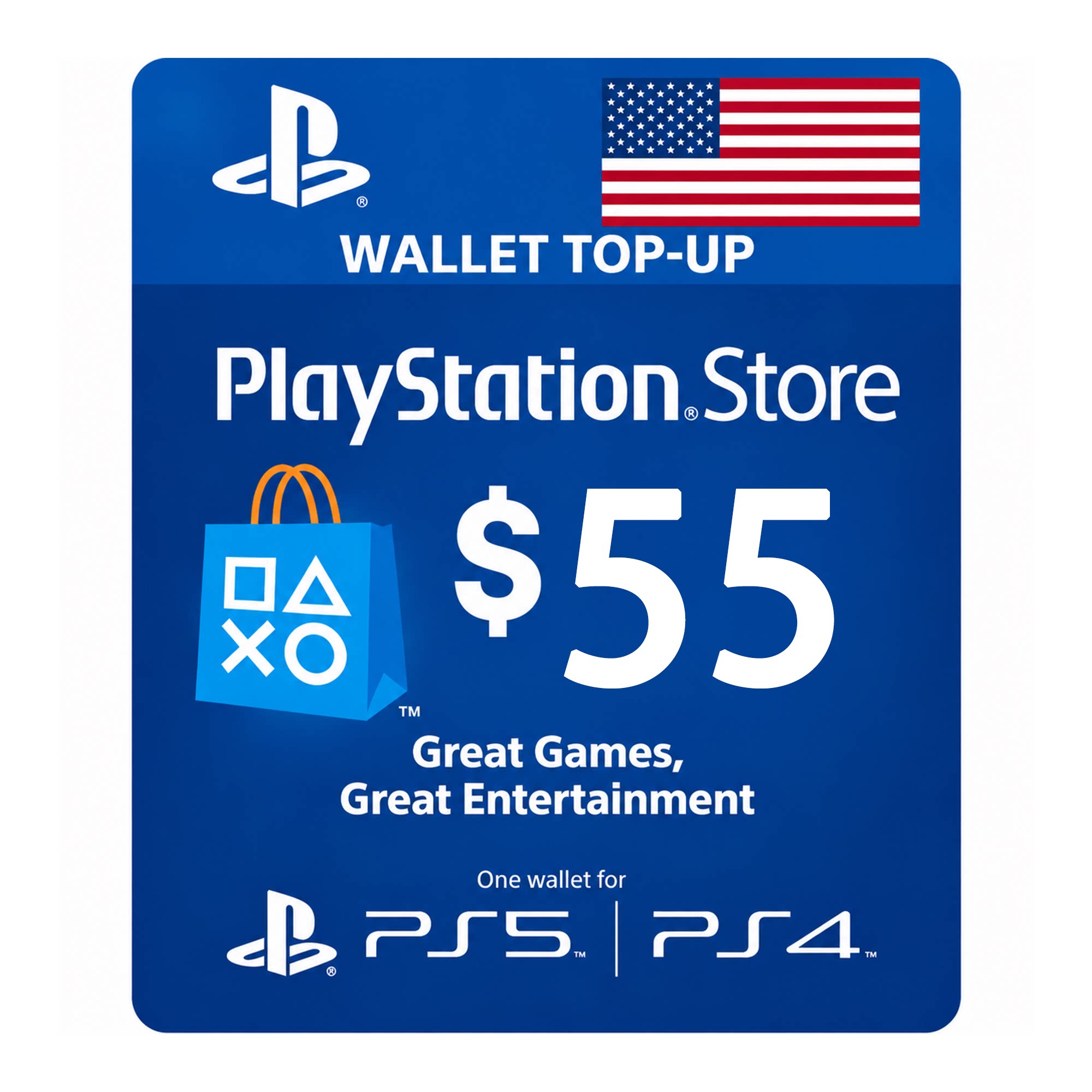 PlayStation美服充值点卡 PSN Plus 55美金 PS4 PS5 US psn store