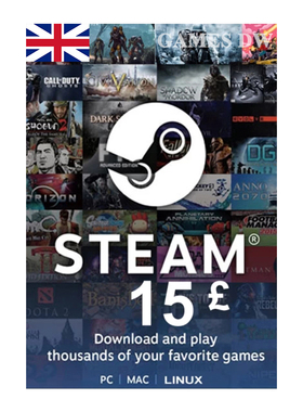 Steam Wallet Card 15 GBP UK 英国蒸汽钱包数字礼物充值卡15磅