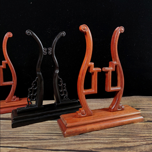 双面异色扇子团扇底座扇子架子宫扇支架实木紫光檀黄檀木团扇摆件