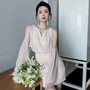 防晒长袖露肩包臀连衣裙2025新款今年流行爆款夏日绝美俏皮小裙子